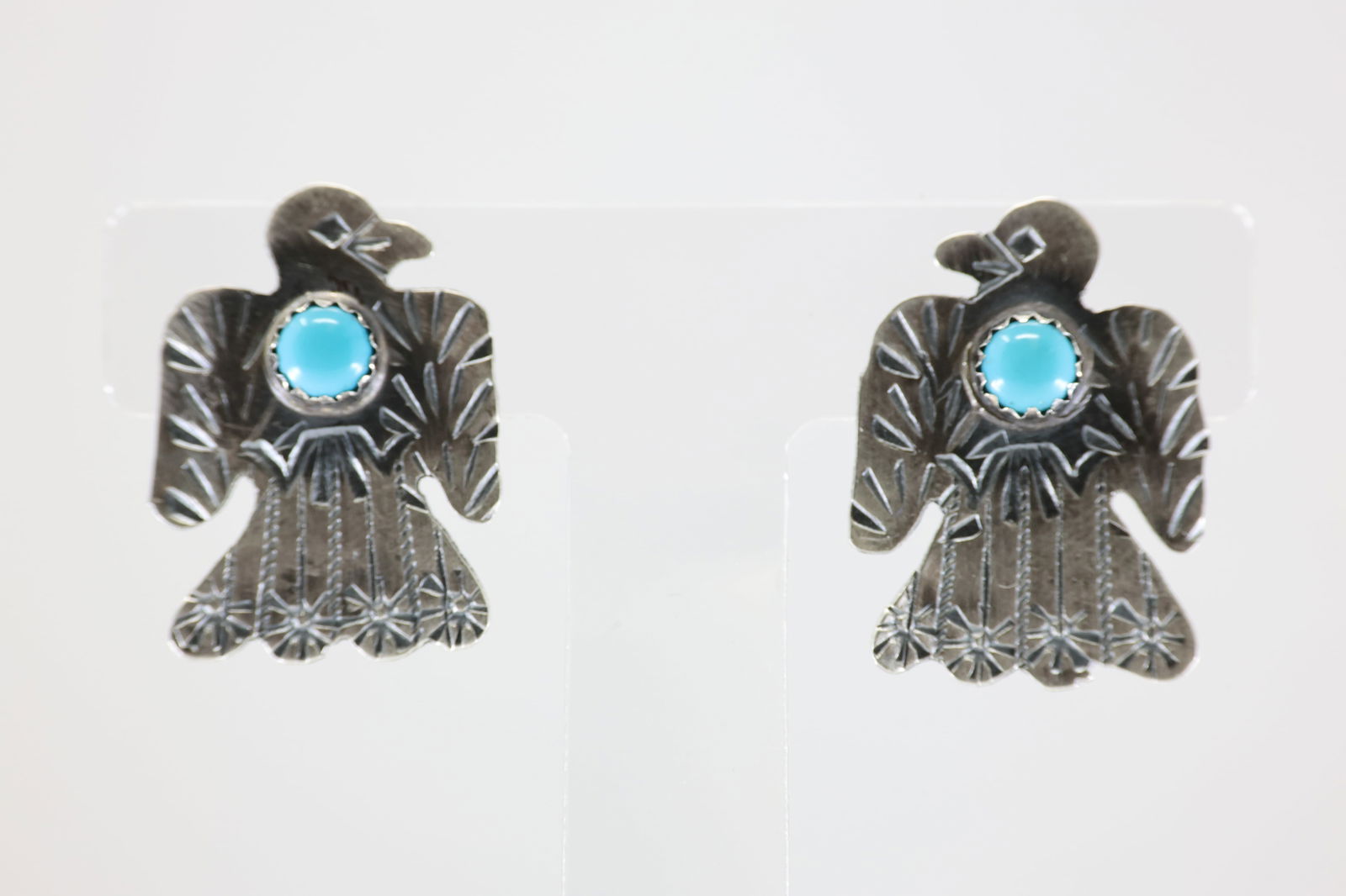 Native America Navajo Sterling Silver Turquoise Thunderbird Post Earring's By T Yazzie.: This is a Native America Navajo Sterling Silver Turquoise Thunderbird Post Earring's By T Yazzie.
