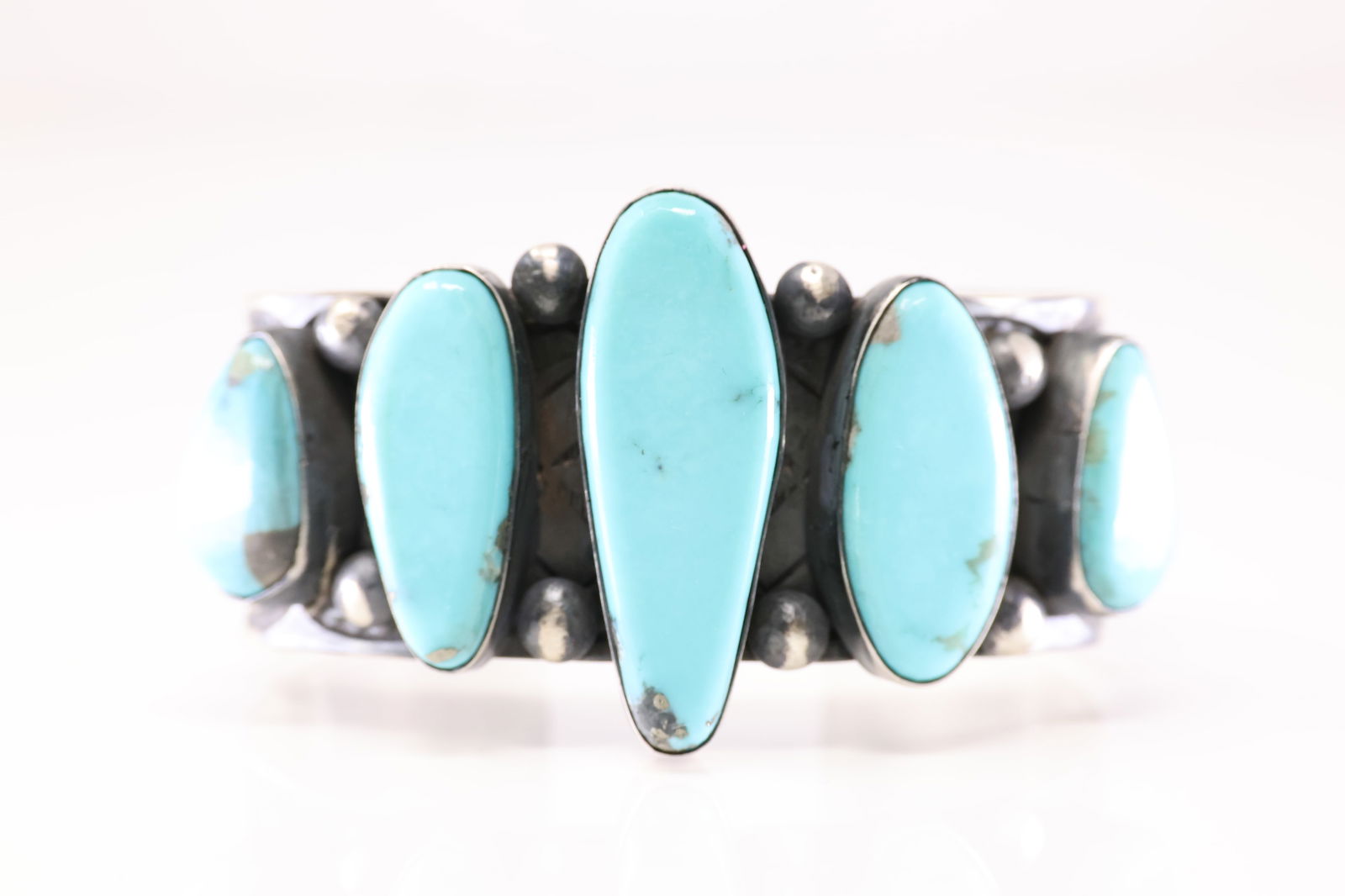 Native America Navajo Sterling Silver Kingman Turquoise Bracelet Cuff By Chimney Butte. (1 of 4)