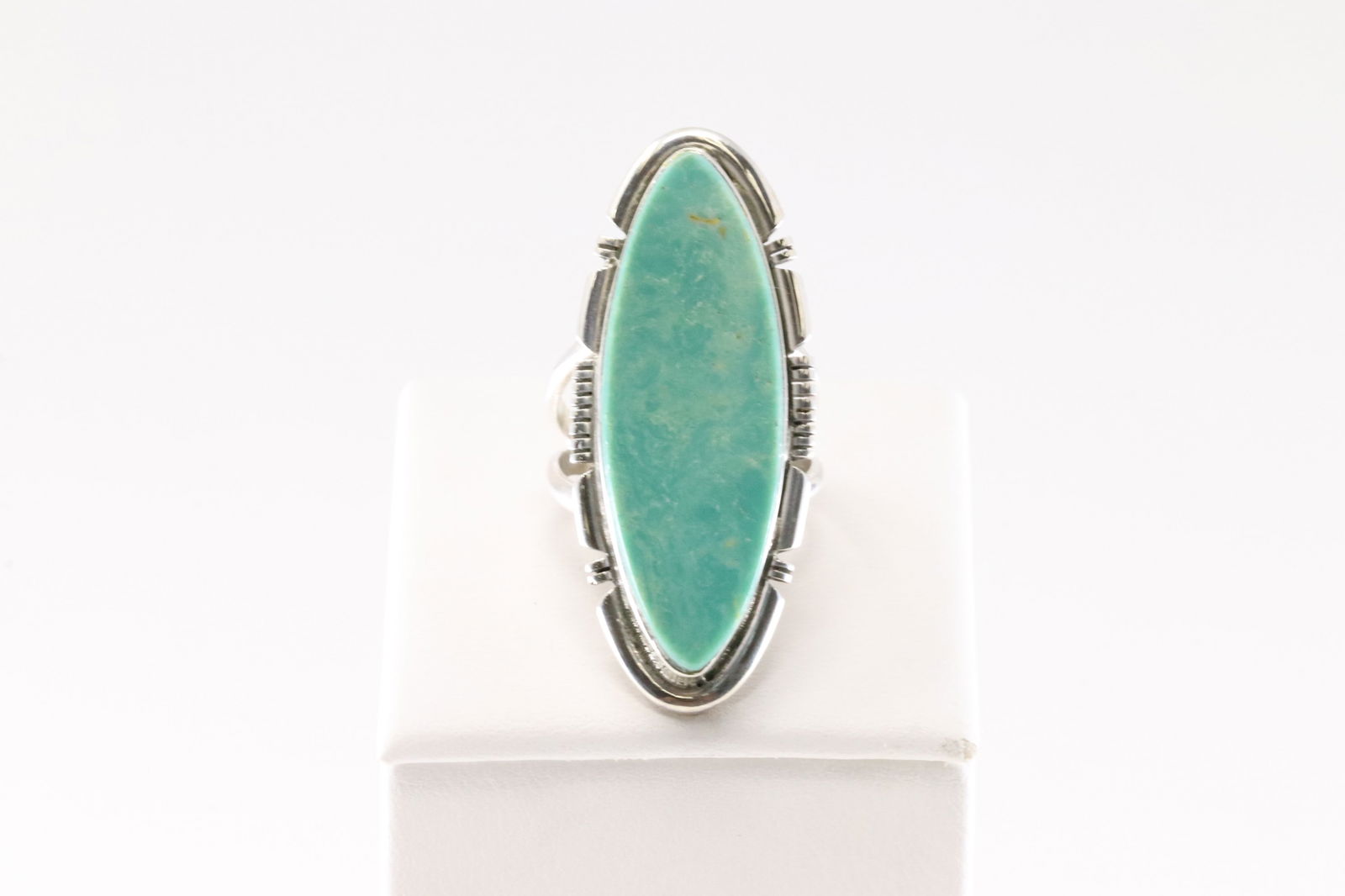 Native America Navajo Sterling Silver Turquoise Inlay Ring By S.F.: This is a Native America Navajo Sterling Silver Turquoise Inlay Ring By S.F. Ring size: 5.50.