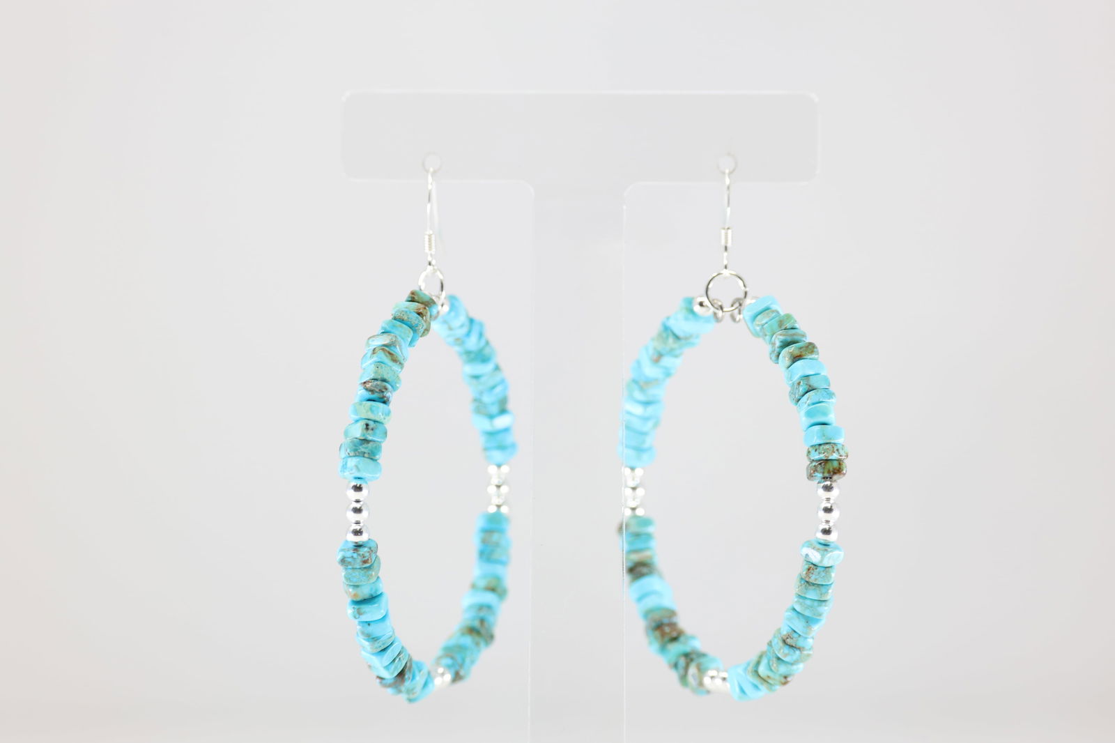 America Sterling Silver Pearl Beaded / Turquoise Hoop Dangling Earring's: This is a America Sterling Silver Pearl Beaded / Turquoise Hoop Dangling Earring's