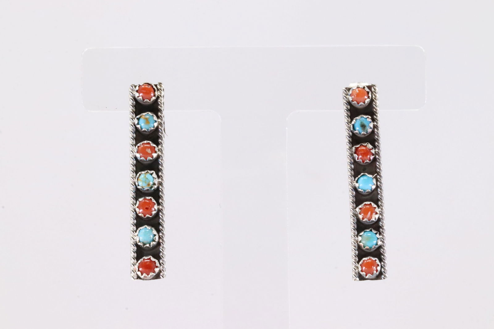 America Sterling Silver Coral & Turquoise Post Earring's.: This is a America Sterling Silver Coral & Turquoise Post Earring's.