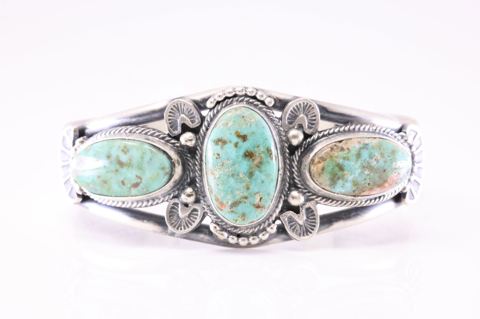 Native America Navajo Sterling Silver Kingman Turquoise Bracelet Cuff By J.H. (1 of 4)