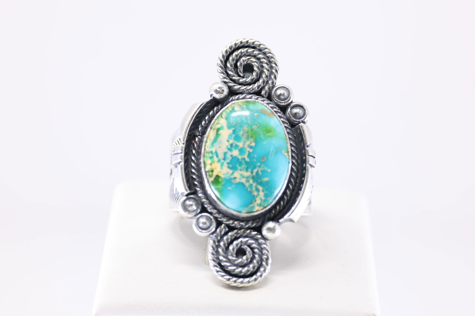 Native America Navajo Sterling Silver Sonora Gold Turquoise Ring By Marita Benally. From R.B: This is a Native America Navajo Sterling Silver Sonora Gold Turquoise Ring By Marita Benally. From R.B Company. Ring size: 7.00.