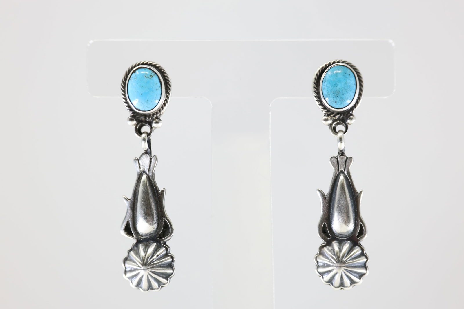 Native America Navajo Sterling Silver Turquoise Post / Dangling Earring's By Verley Betone. (1 of 4)