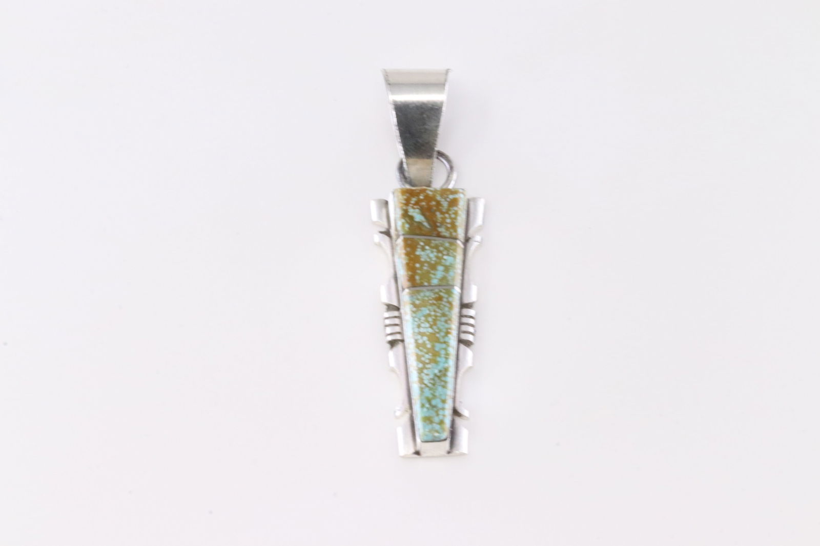Native America Navajo Sterling Silver Turquoise Inlay Pendant By S.F.: This is a Native America Navajo Sterling Silver Turquoise Inlay Pendant By S.F.
