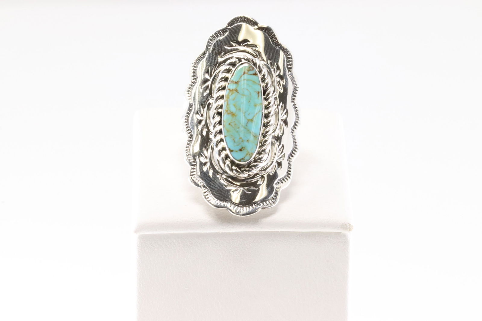 Native America Navajo Sterling Silver Turquoise Ring By Charlene Yazzie.: This is a Native America Navajo Sterling Silver Turquoise Ring By Charlene Yazzie. Ring Size: 5.50.