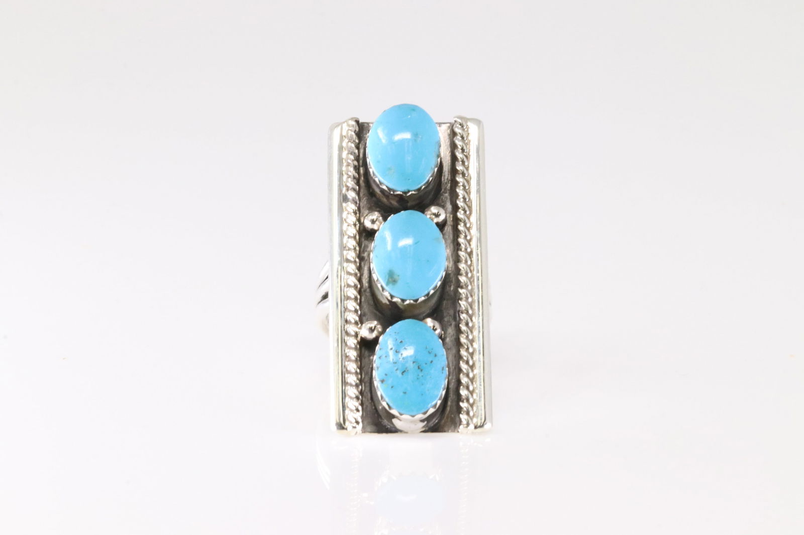Native America Navajo Sterling Silver Turquoise 3 Stone Ring By Arlene Lewis. (1 of 4)