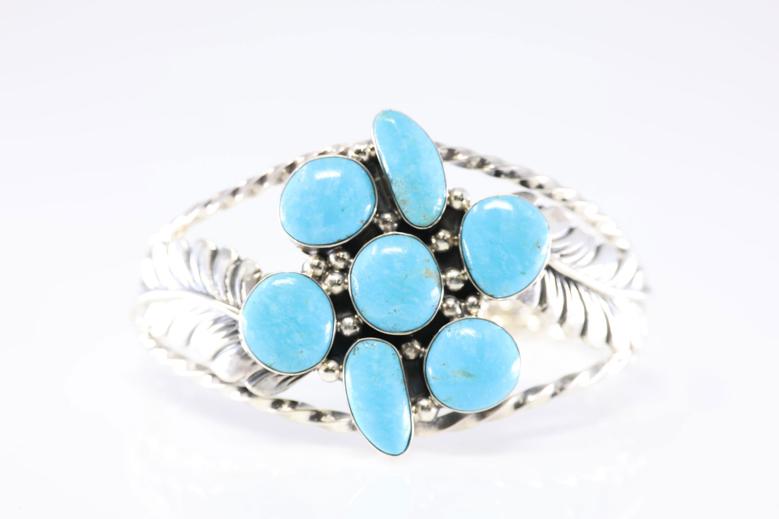 Native America Navajo Sterling Silver Turquoise Floral Bracelet Cuff By P.A Smith.: This is a Native America Navajo Sterling Silver Turquoise Floral Bracelet Cuff By P.A Smith. Stamp P.A Smith.