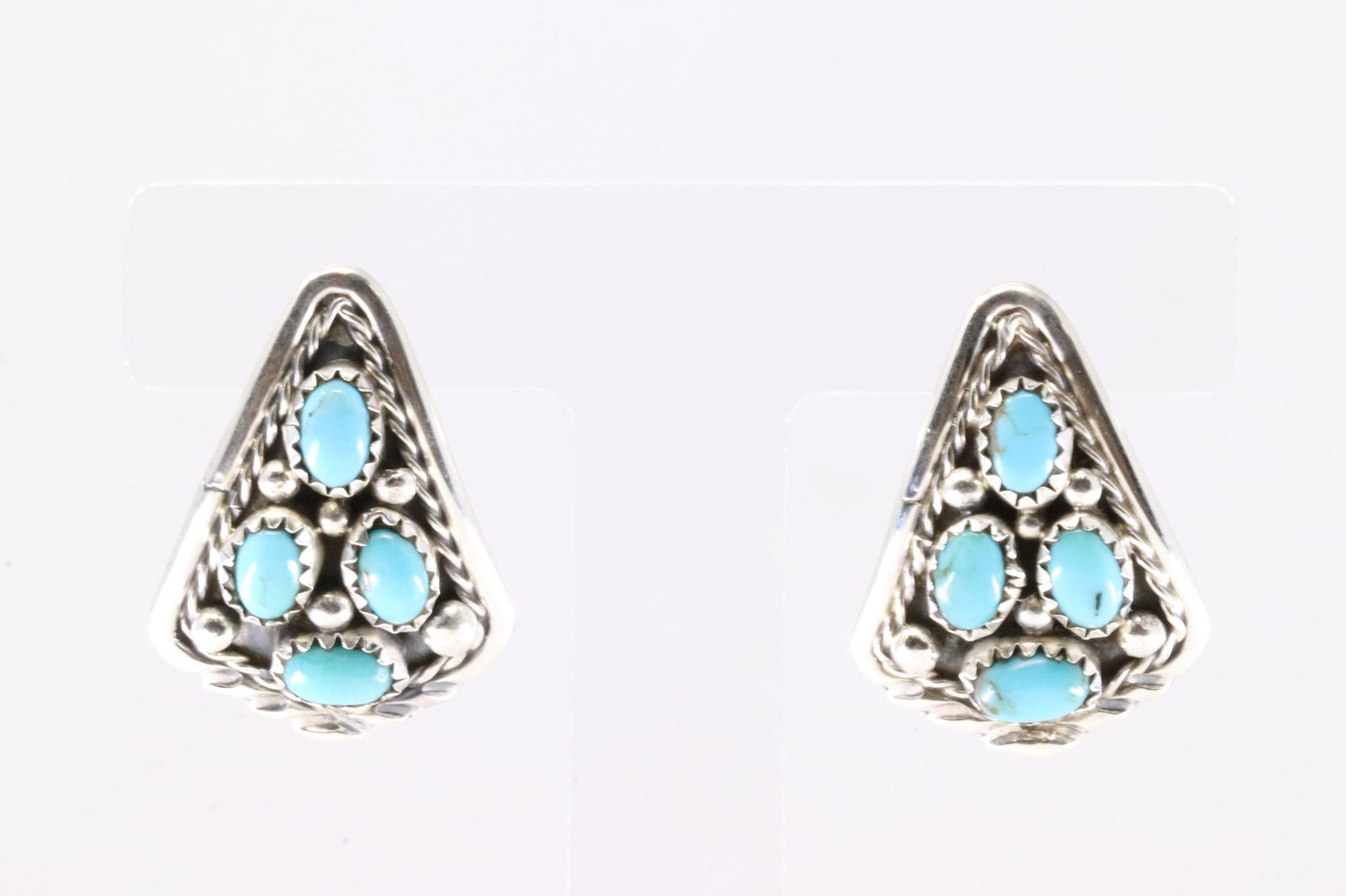 Native American Navajo Sterling Silver Kingman Turquoise Post Earring's By Melvin Chee. (1 of 4)