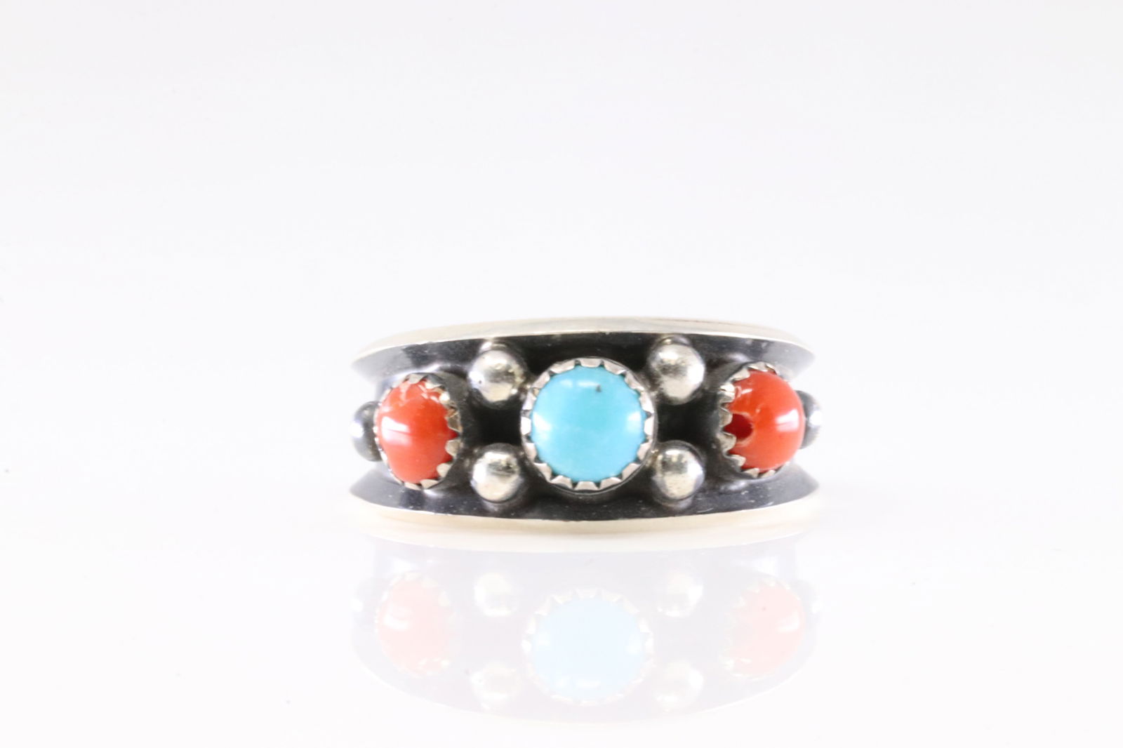 America Sterling Silver Coral & Turquoise Ring. (1 of 4)