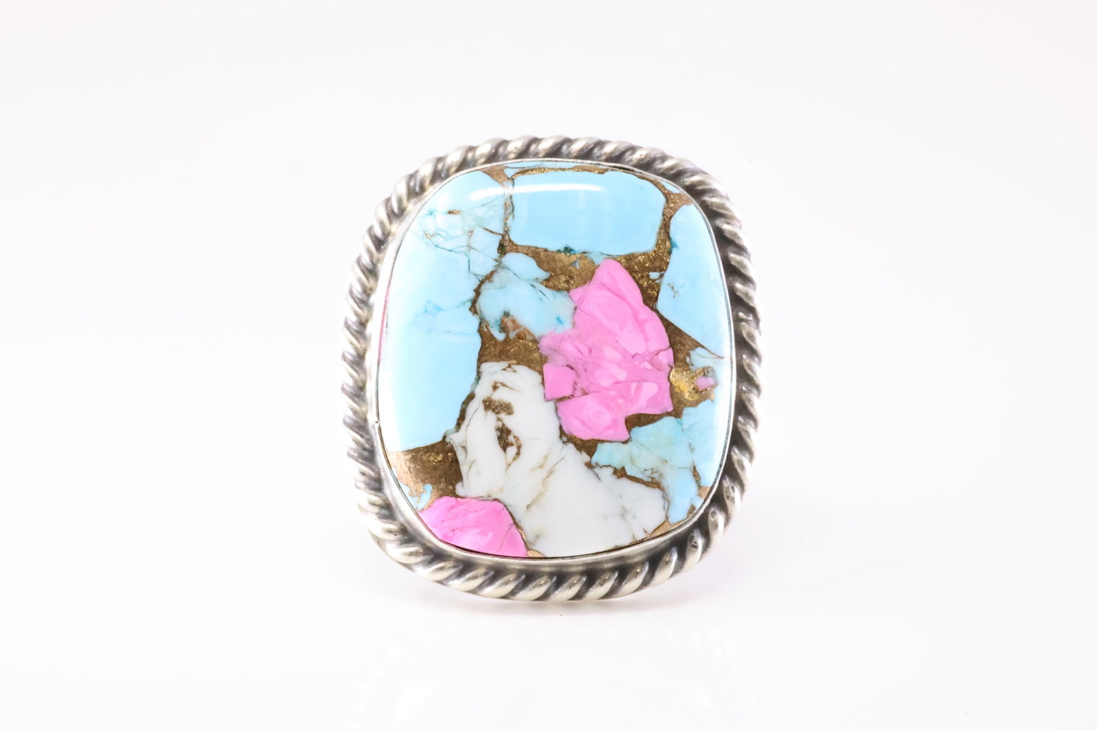 Native America Navajo Sterling Silver Cotton Candy & Turquoise Ring By AL. (1 of 4)