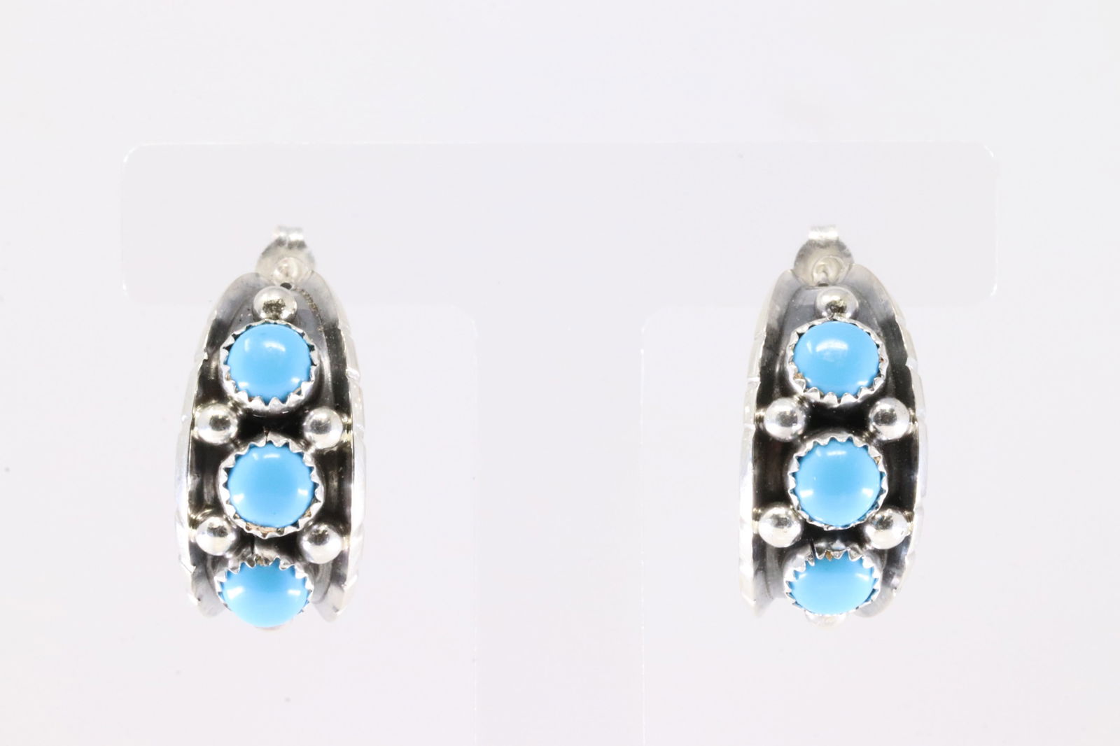 Native America Navajo Sterling Silver Kingman Turquoise Post Earring's By Reed Charley. (1 of 4)