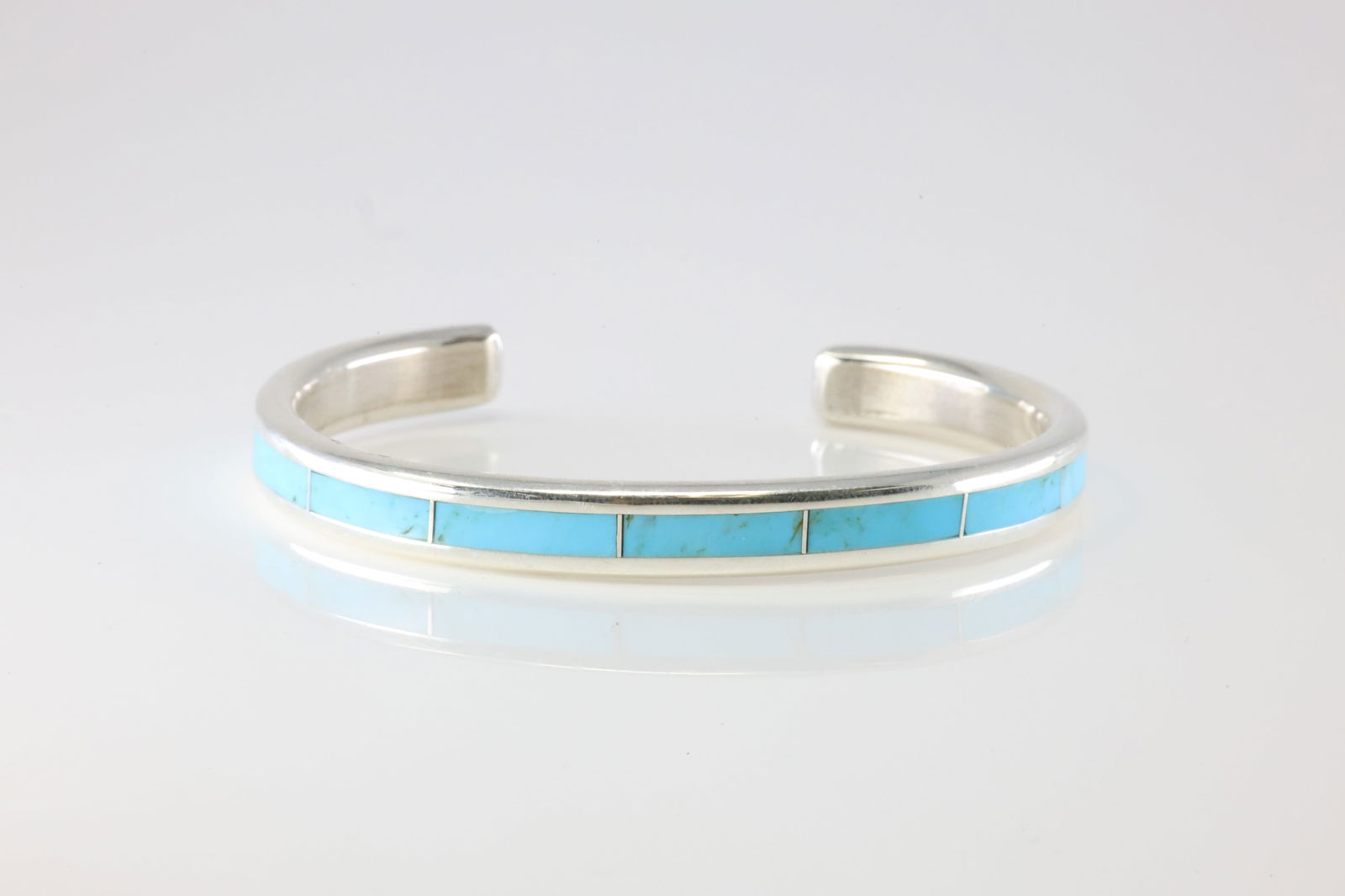 Native America Zuni Sterling Silver Turquoise Inlay Bracelet Cuff By Lawrence Lorett. (1 of 4)