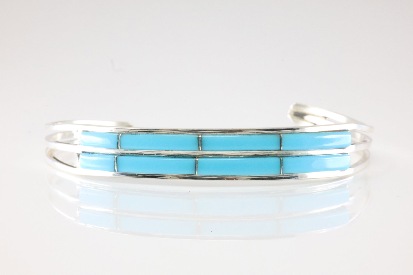 Native America Navajo Sterling Silver Turquoise Inlay Bracelet Cuff By Jamie J. (1 of 4)