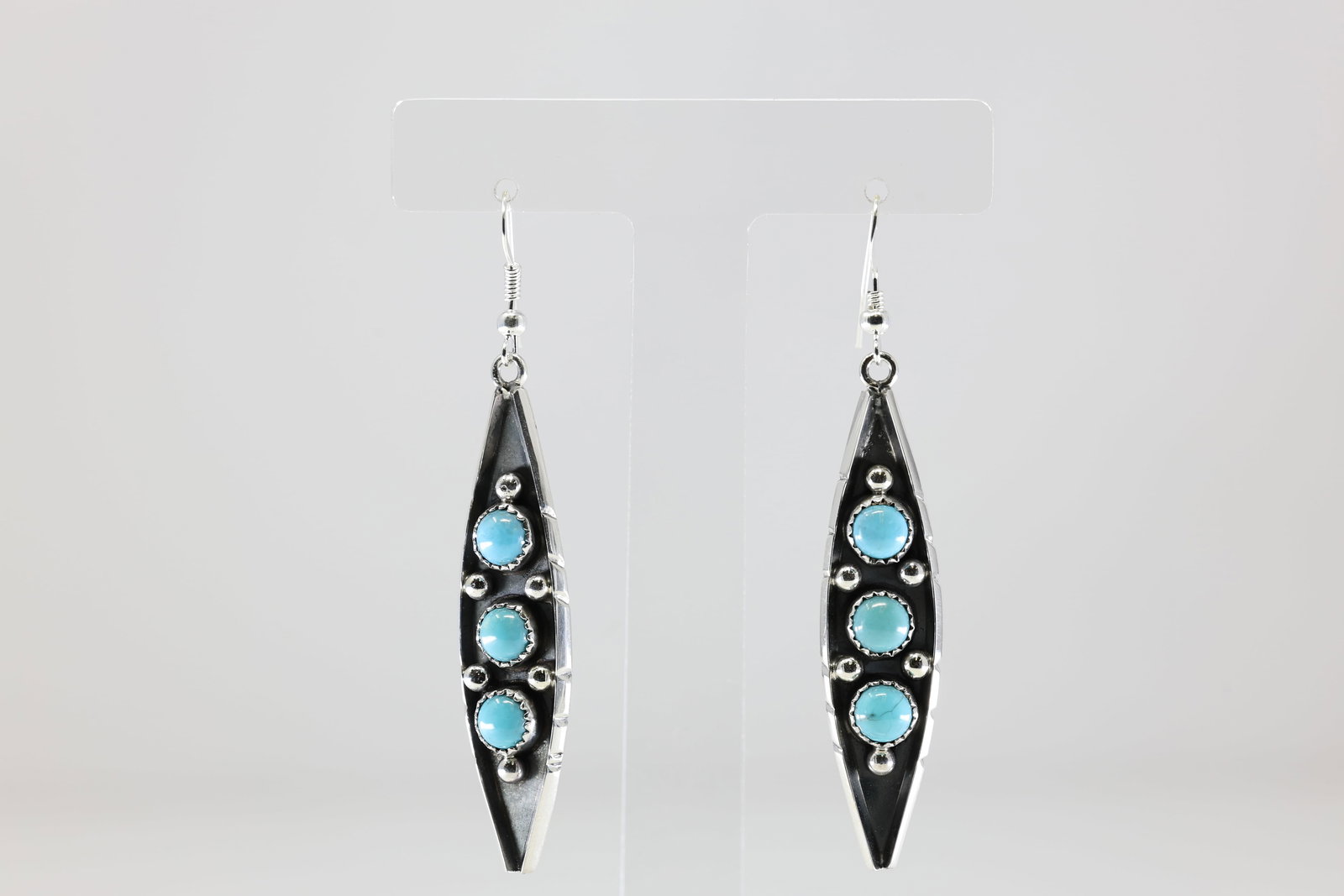 Native America Navajo Sterling Silver Kingman Turquoise Dangling Earring's By Reed Charley. (1 of 4)