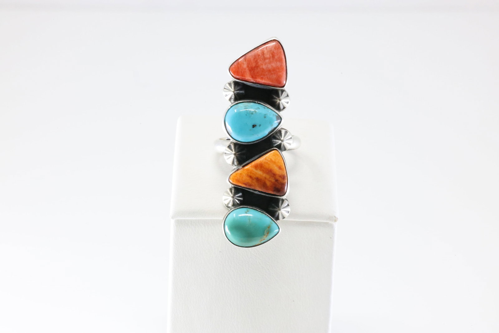 Native America Navajo Sterling Silver Spiny Oyster & Turquoise Ring By Donovan Skeets. (1 of 4)