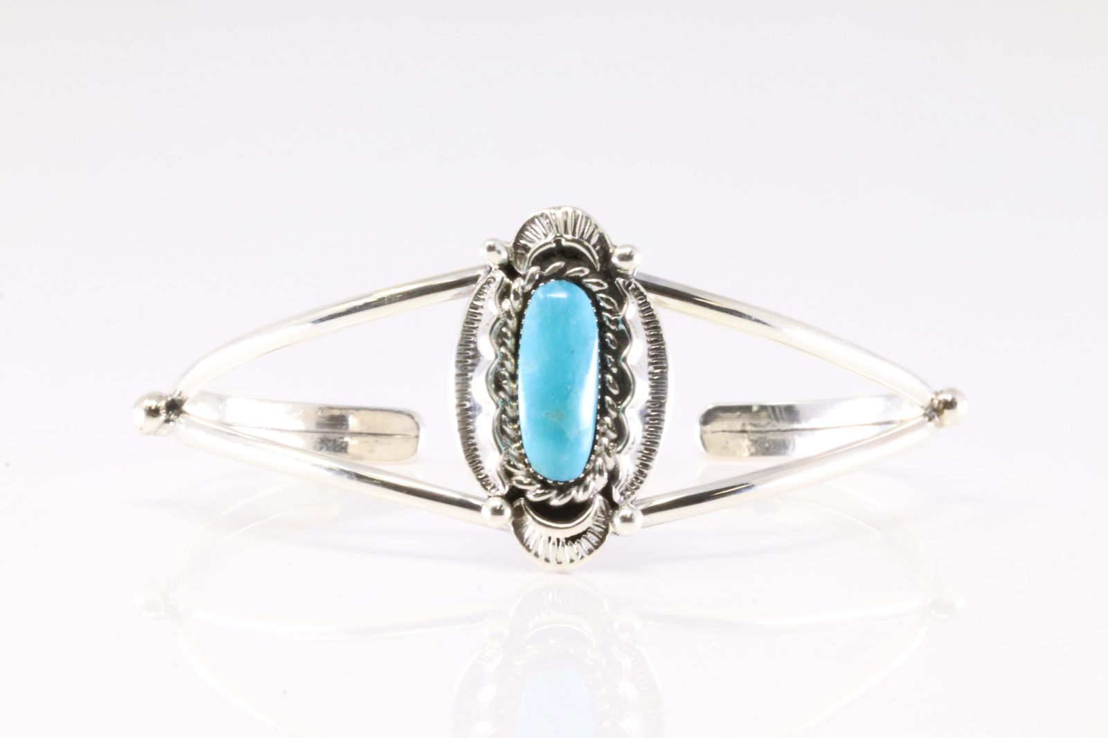 Native America Navajo Sterling Silver Turquoise Bracelet Cuff By Sadie Jim. From R.B Company.: This is a Native America Navajo Sterling Silver Turquoise Bracelet Cuff By Sadie Jim. From R.B Company. Stamp R.B.