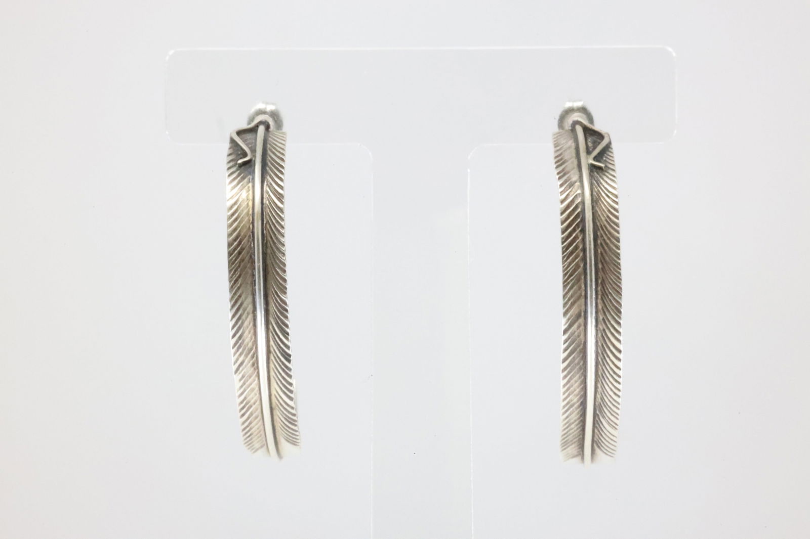 Native America Navajo Sterling Silver Feather Hoop Earring's By Chris Charley. (1 of 4)