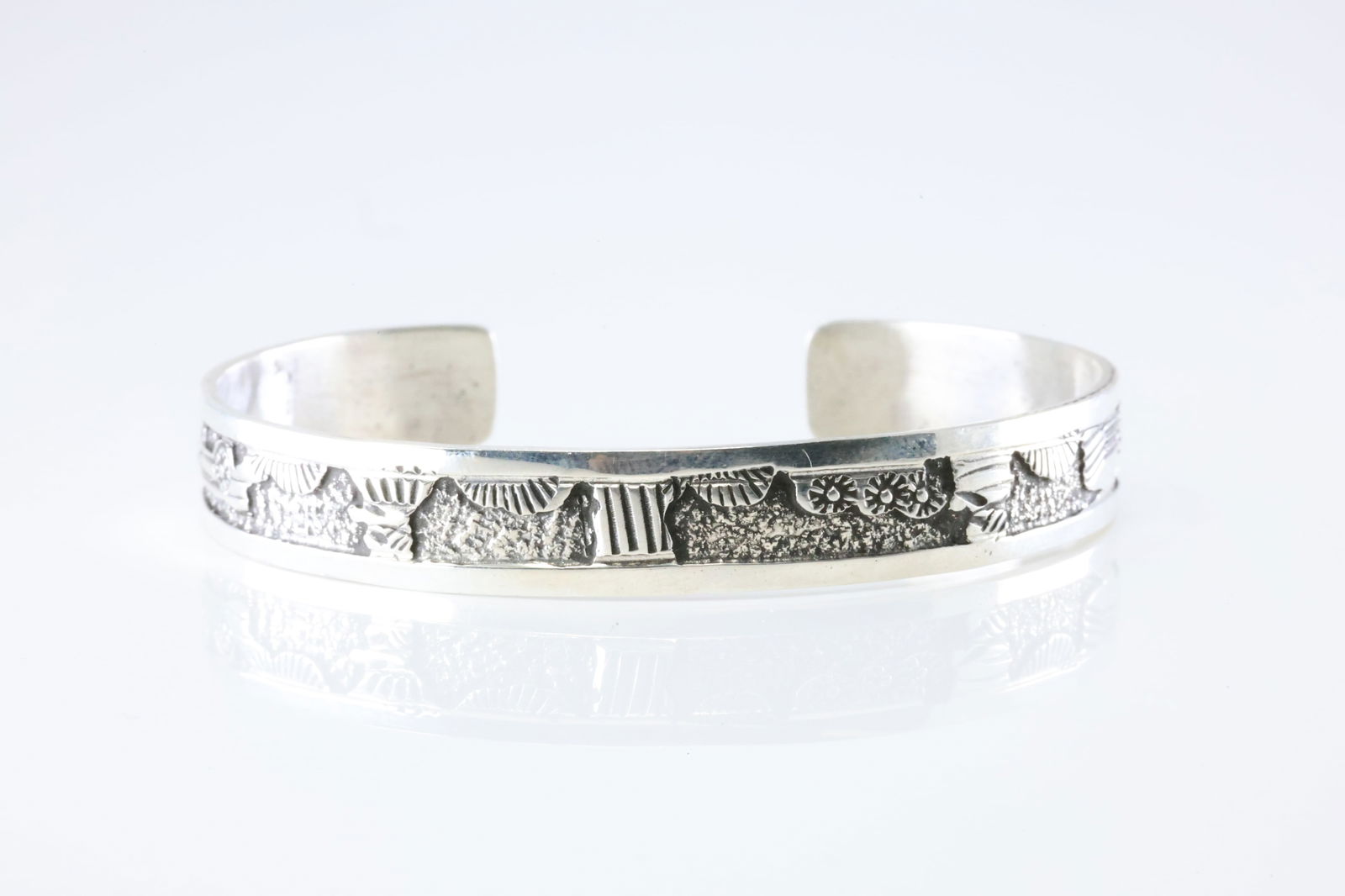 Native America Navajo Sterling Silver Solid Stamped Bracelet Cuff By Elaine Becenti. (1 of 4)