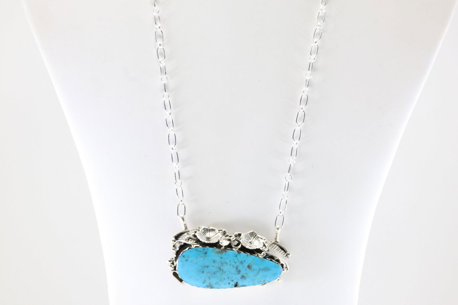 Native America Navajo Sterling Silver Turquoise Floral Necklace By Evelyn Bahe. (1 of 4)