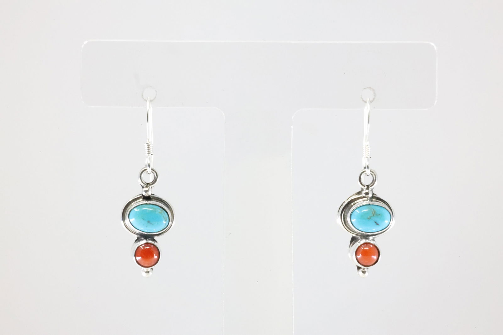 American Sterling Silver Coral & Turquoise Dangling Earring's.: This is a American Sterling Silver Coral & Turquoise Dangling Earring's.