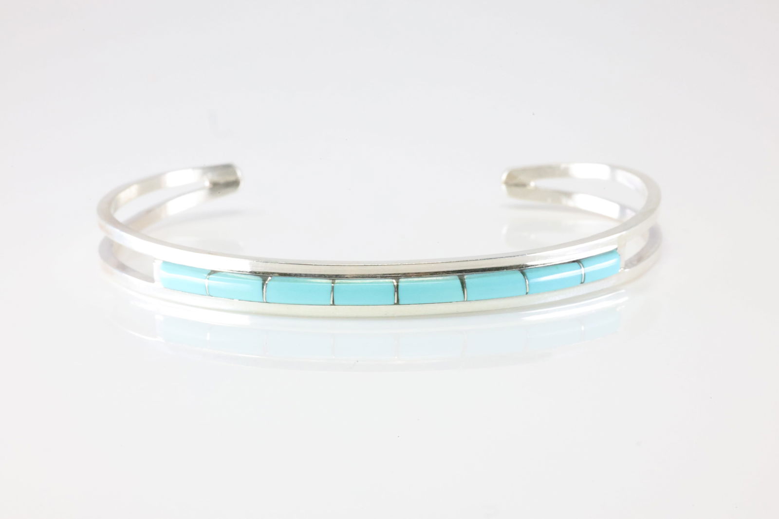 Native American Navajo Sterling Silver Turquoise Inlay Bracelet Cufff By ALW. (1 of 4)