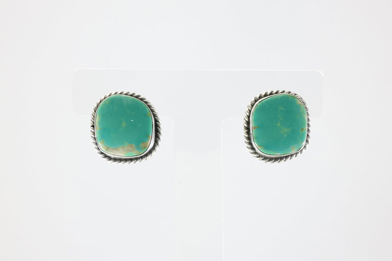 Native American Navajo Sterling Silver Kingman Turquoise Post Earring's By Chassity Belone. (1 of 4)