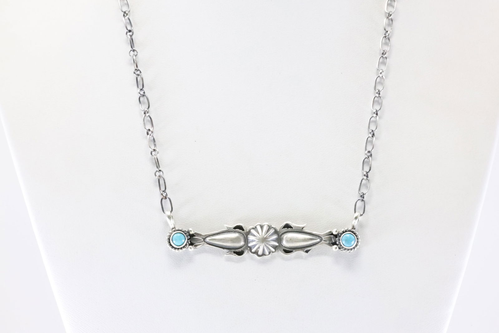 Native America Navajo Sterling Silver Turquoise Necklace By Marita Benally. (1 of 4)