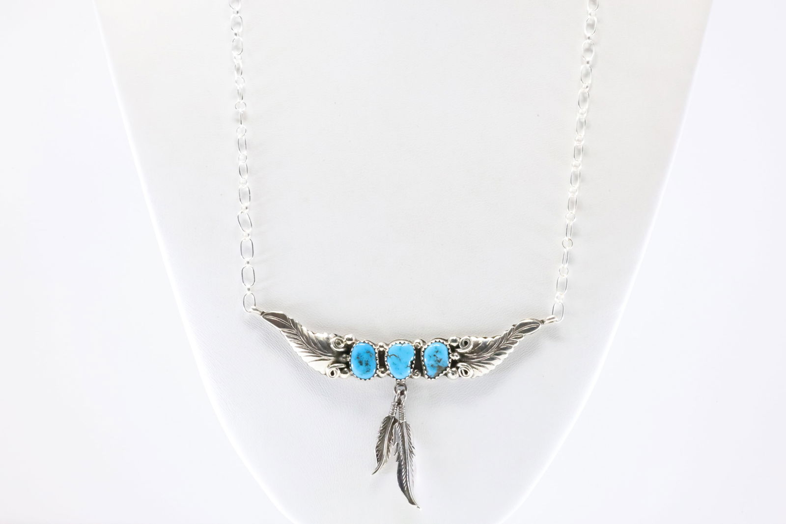 Native America Navajo Sterling Silver Turquoise Necklace By Sadie Jim. From R.B Company. (1 of 4)