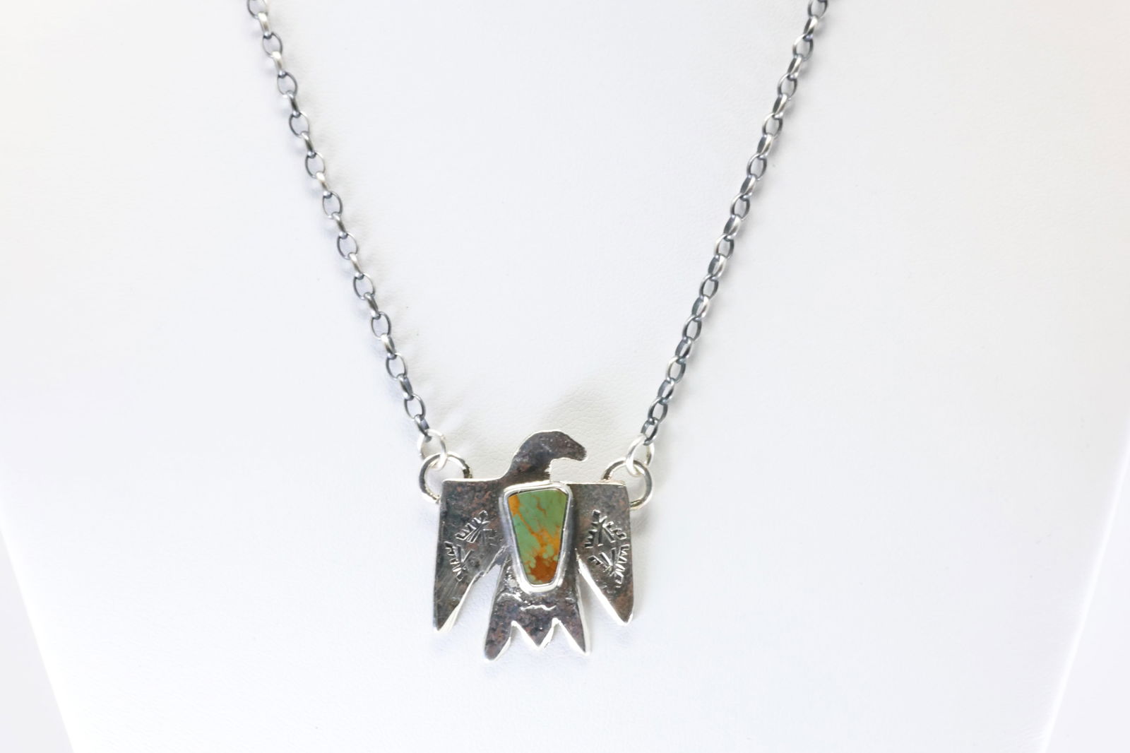 Native America Zuni Sterling Silver Kingman Turquoise Thunderbird Necklace By Jude Candelaria. (1 of 4)