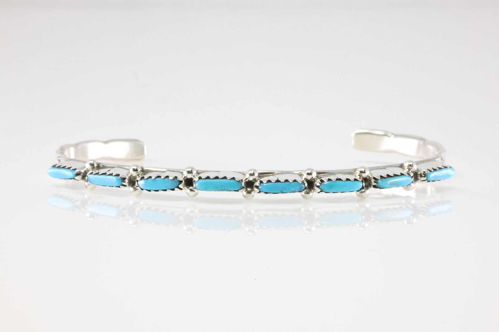 Native America Zuni Sterling Silver Turquoise Bracelet Cuff By Murray Hannaweeka. (1 of 3)