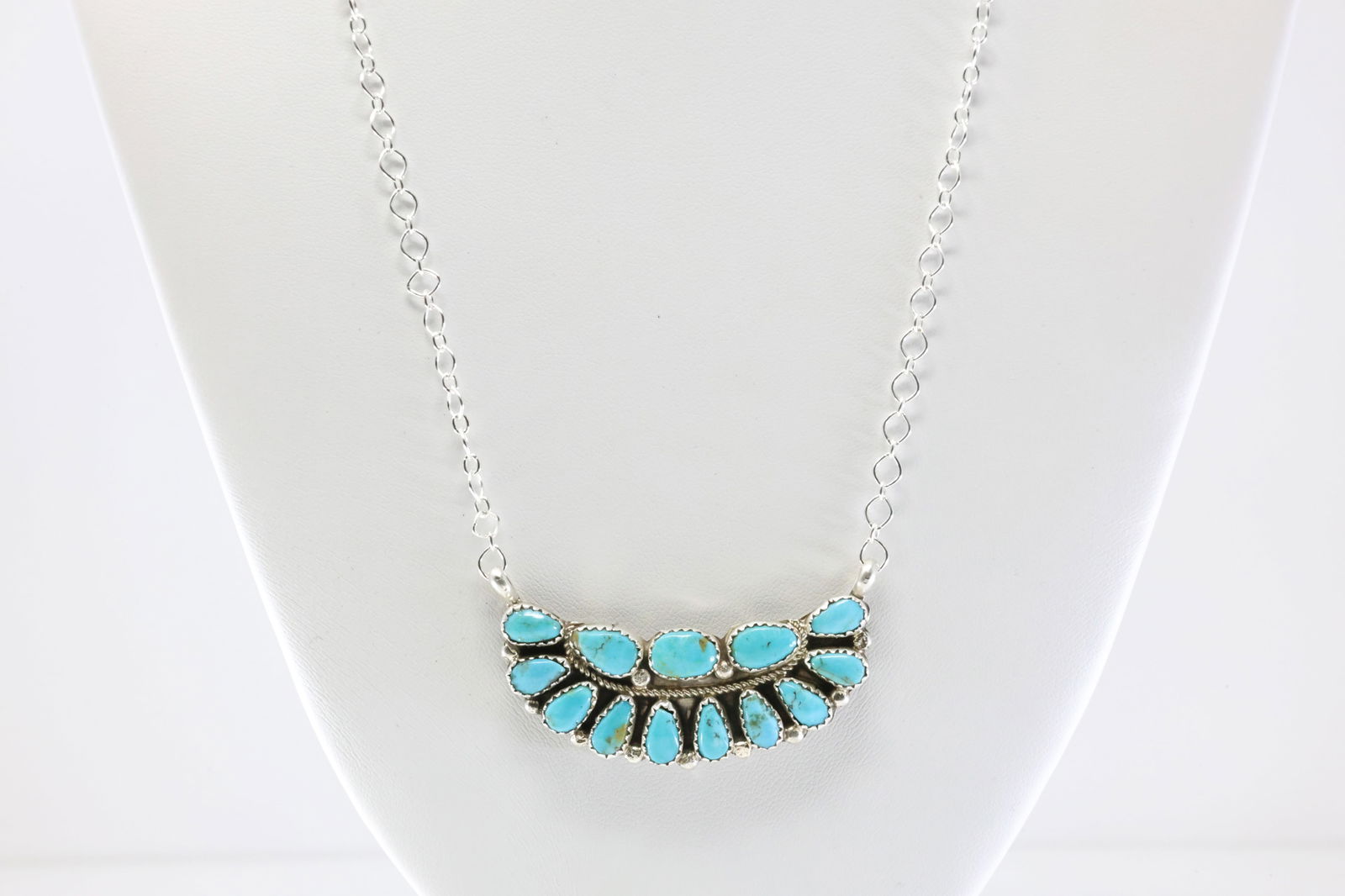 Native America Navajo Sterling Silver Turquoise Necklace By EJW. (1 of 4)