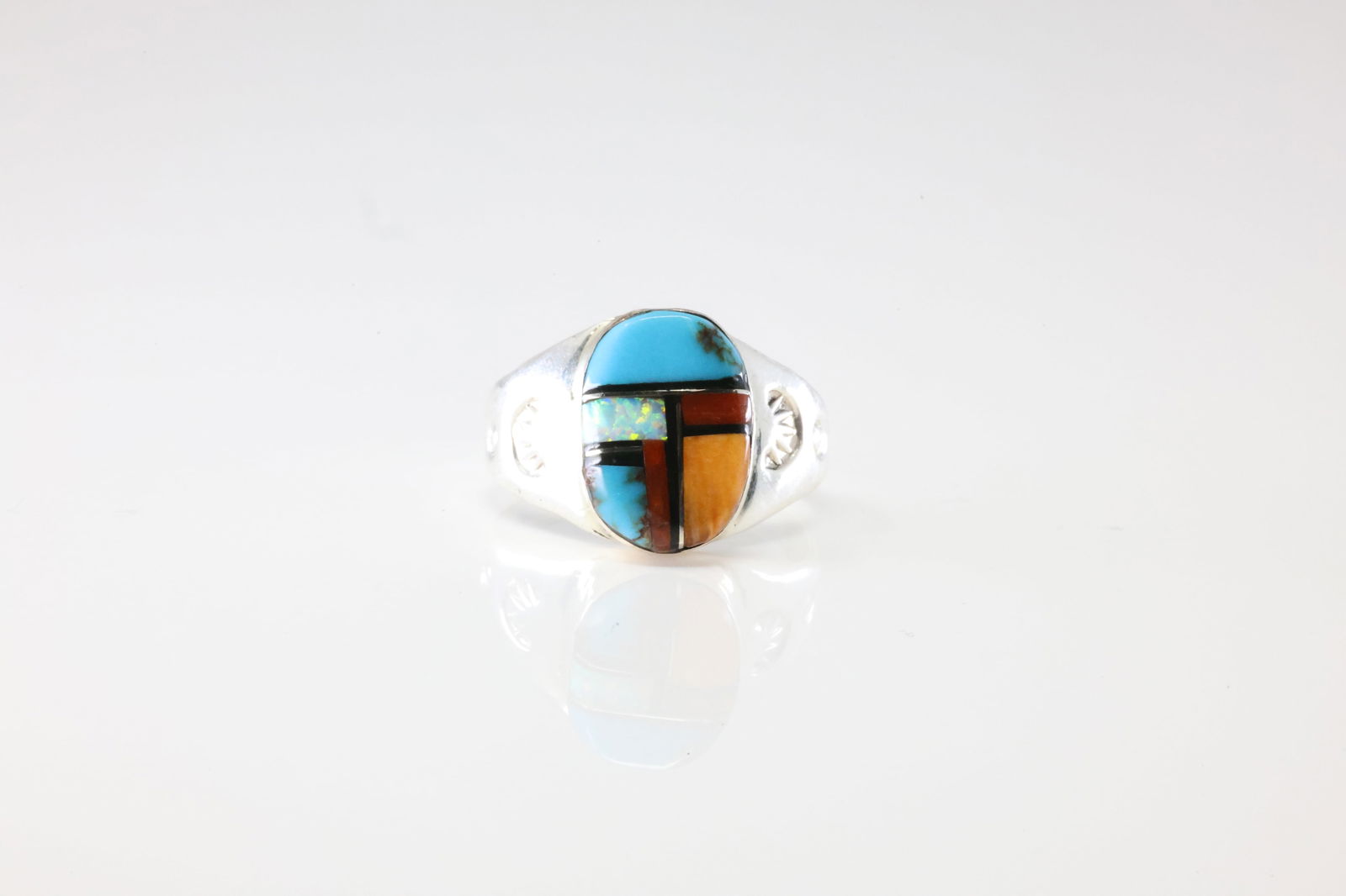 Native America Navajo Sterling Silver Opal & Multicolor Inlay Ring By ML. (1 of 4)