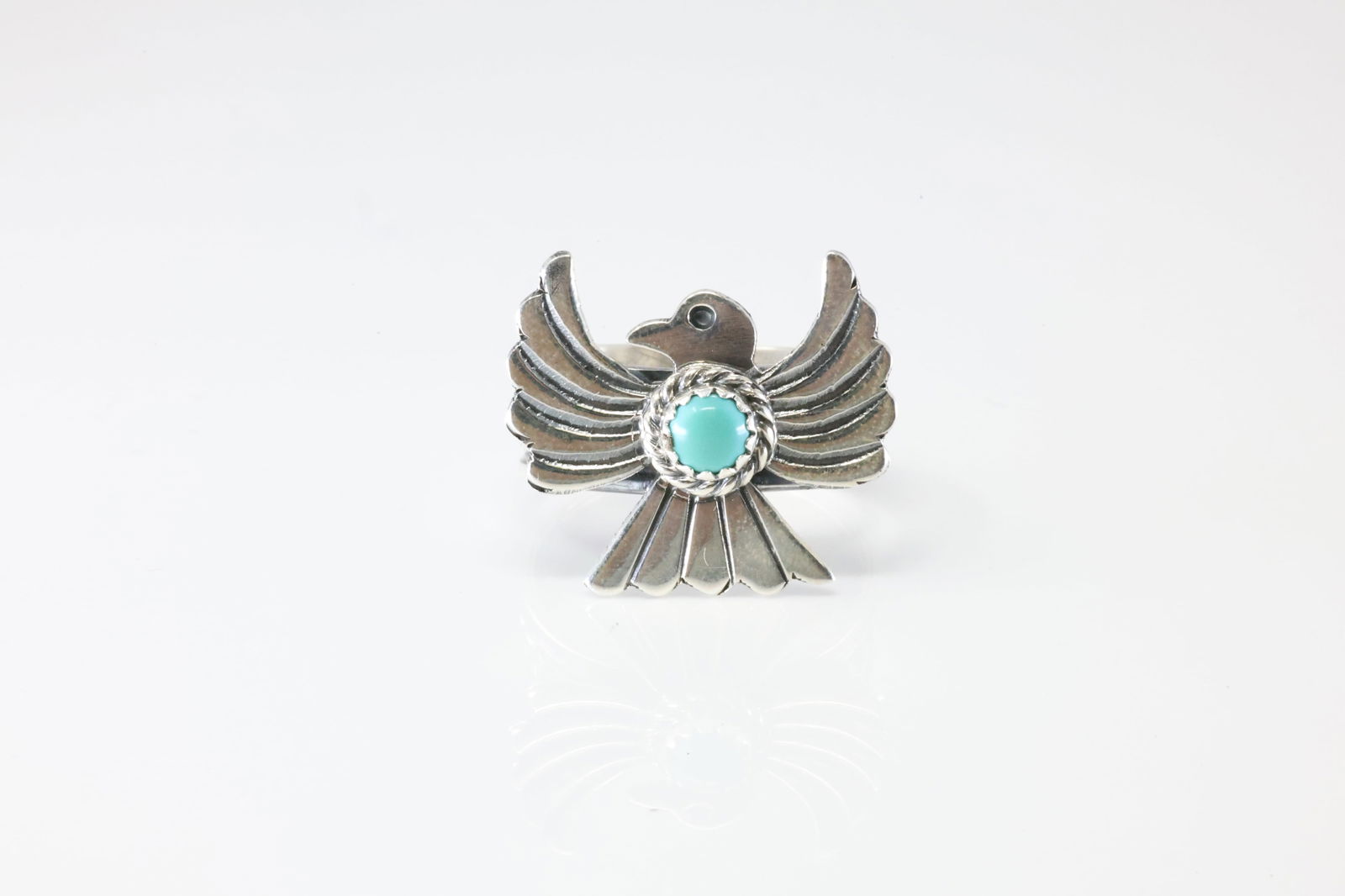 Native America Navajo Sterling Silver Turquoise Thunderbird Ring By Delayne Reeves. (1 of 4)