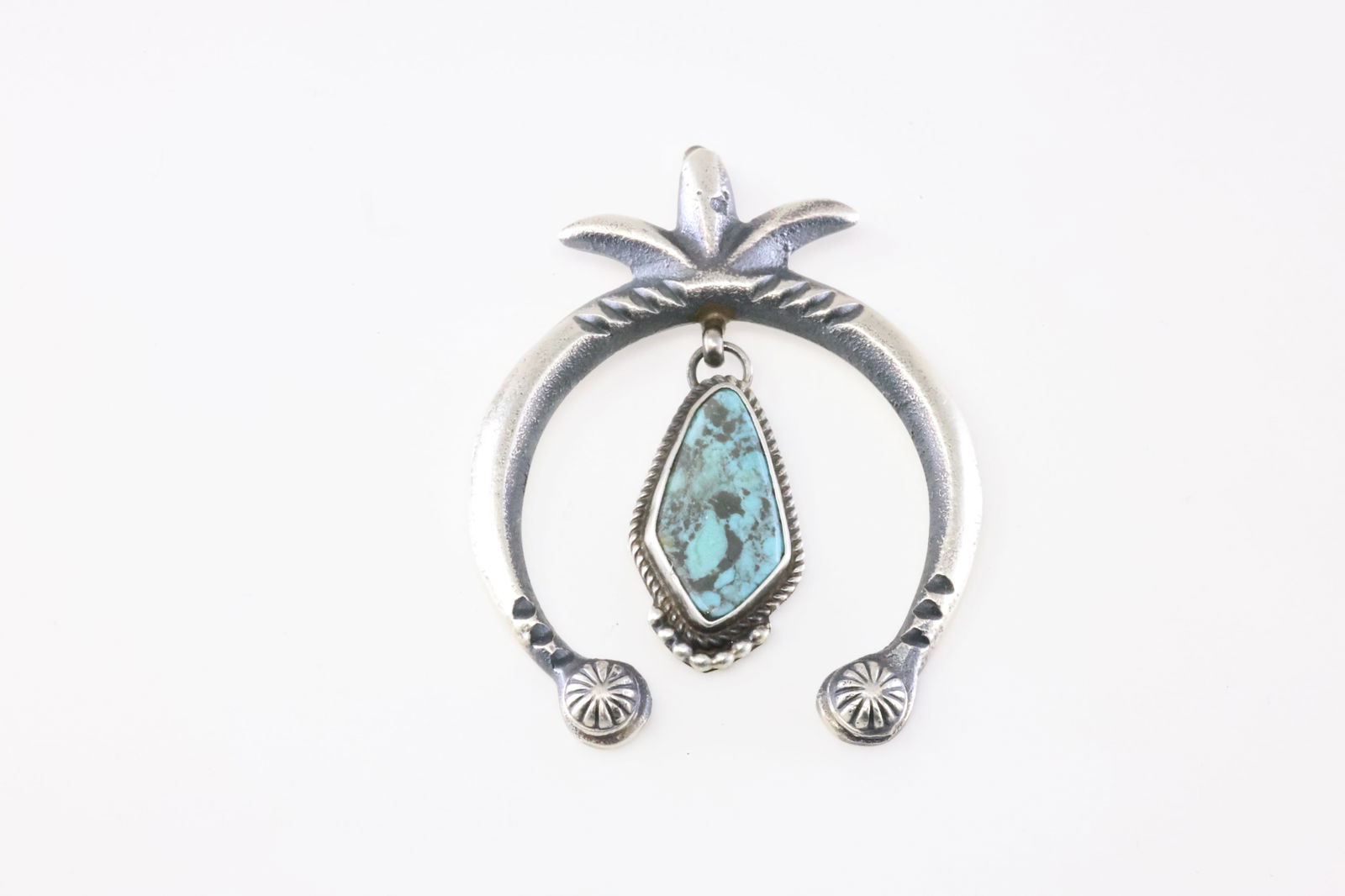 Native America Navajo Sterling Silver Kingman Turquoise Naja Pendant By Martha Cayatine. (1 of 3)