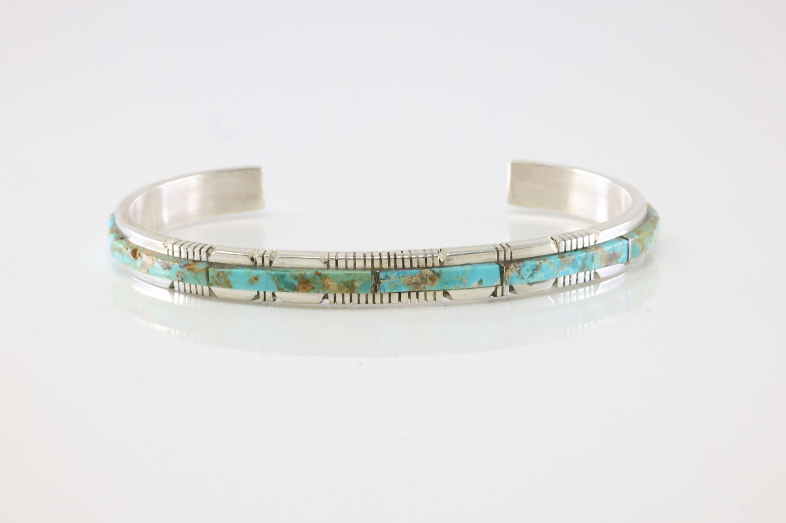 Native America Navajo Sterling Silver Turquoise Bracelet Cuff By Steve Fransisco. (1 of 4)