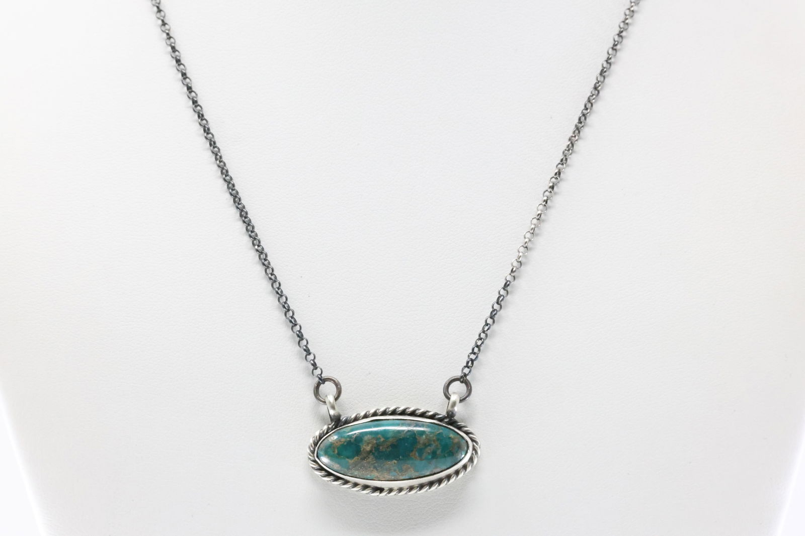 Native America Navajo Sterling Silver Campitos Turquoise Necklace By Johnny Dxion. (1 of 4)