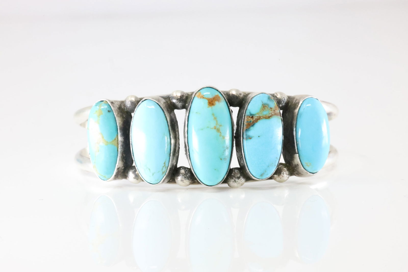 Native America Navajo Sterling Silver Kingman Turquoise Bracelet Cuff By Augustine Largo. (1 of 4)
