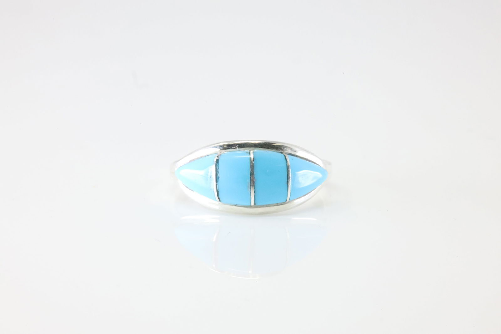 Native America Navajo Sterling Silver Turquoise Inlay Ring By RK. (1 of 3)