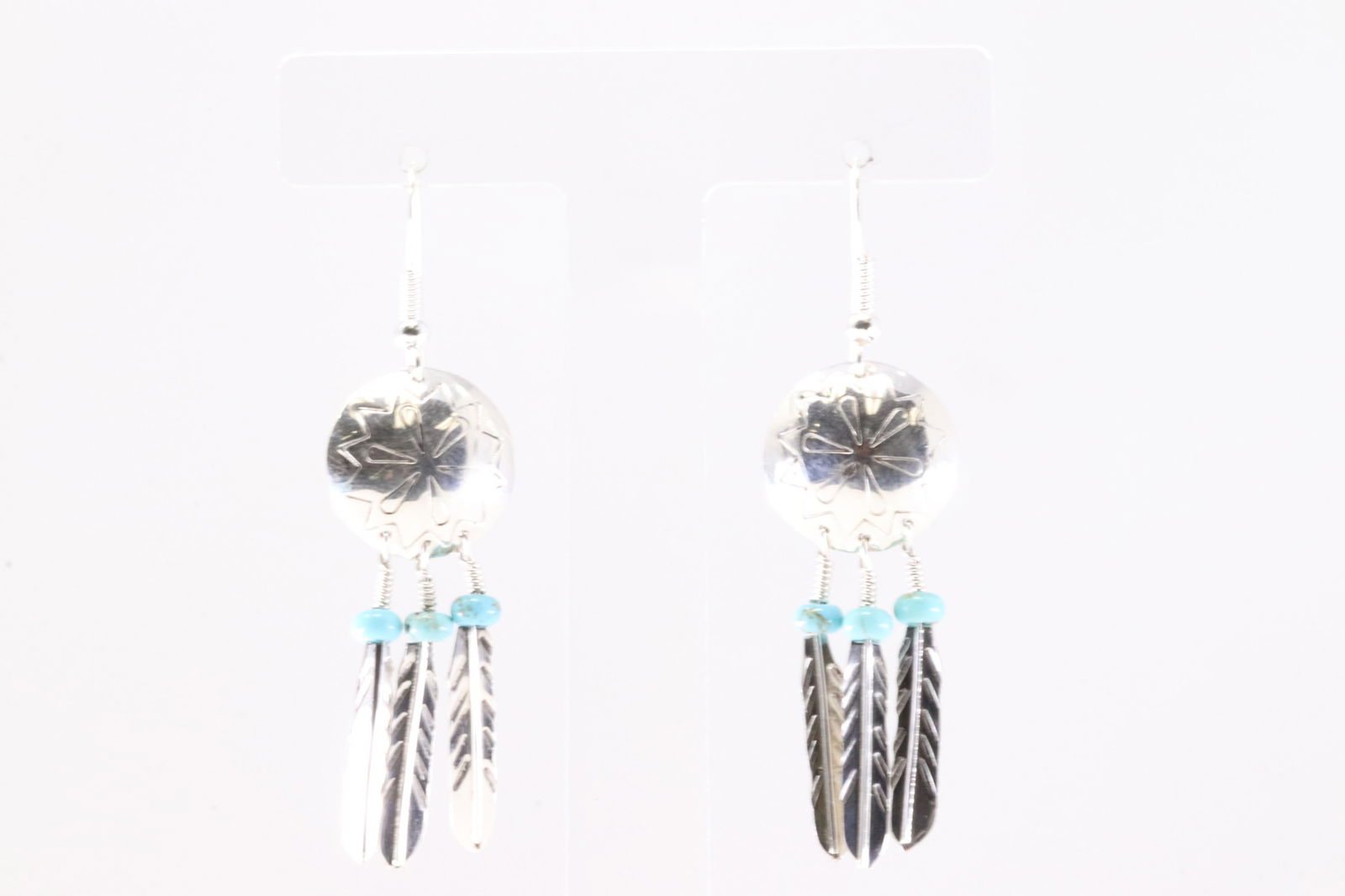 America Sterling Silver Turquoise Feather Dangling Earring's. (1 of 4)