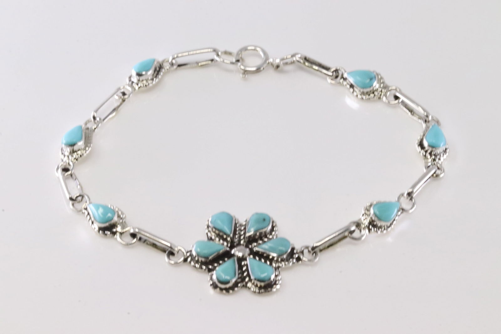 Native America Zuni Sterling Silver Turquoise Bracelet Link By Gina Dosedo. (1 of 4)