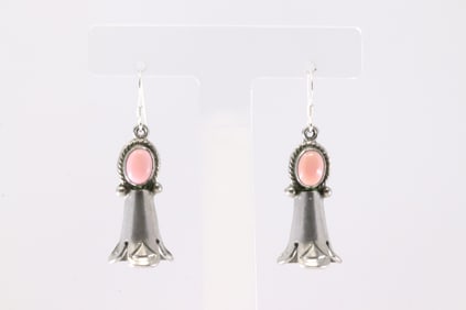 America Sterling Silver Pink Conch Blossom Dangling Earring's.