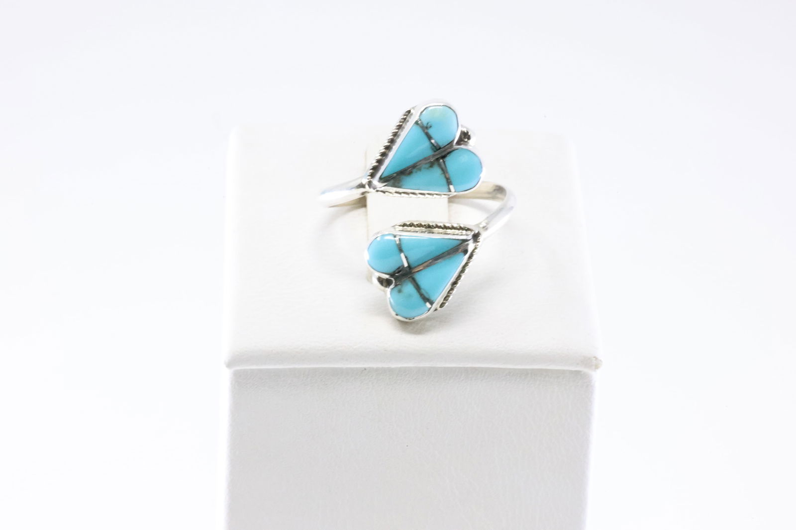 Native America Zuni Sterling Silver Turquoise Inlay Ring By RVN.: This is a Native America Zuni Sterling Silver Turquoise Inlay Ring By RVN. Stamp RVN. Ring Size: 8.50.