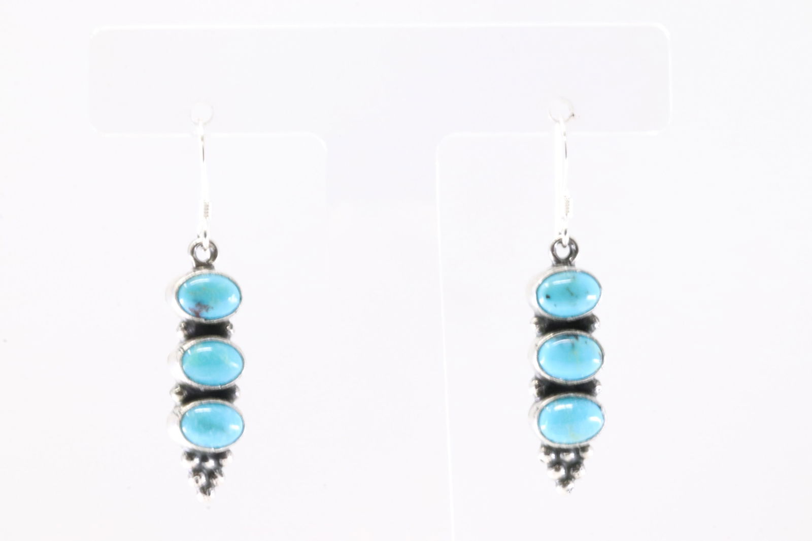 Native America Navajo Sterling Silver Turquoise 3 Stone Dangling Earring's By Gary Shorty. From R.B (1 of 3)