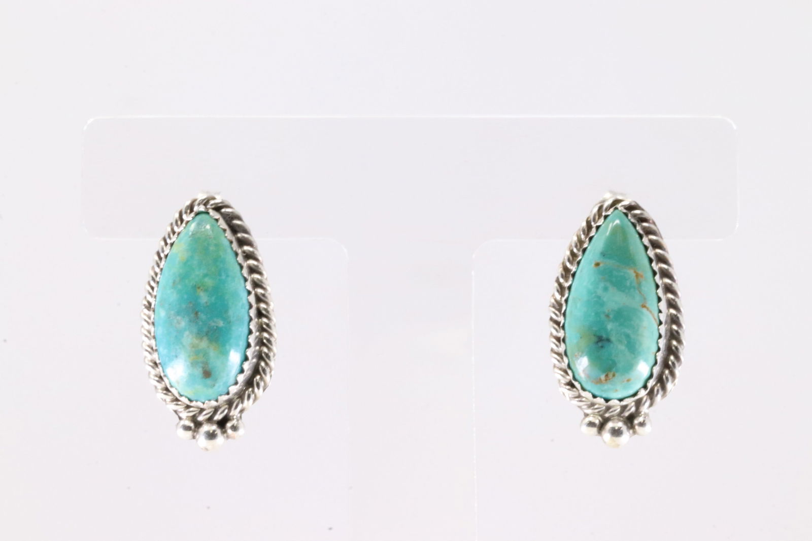 Native America Navajo Sterling Silver Kingman Turquoise Post Earring's By Theresa Smith. (1 of 4)