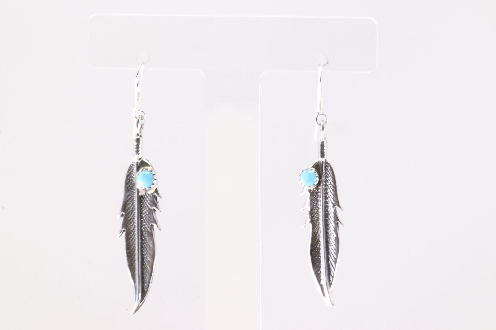 American Sterling Silver Turquoise Feather Dangling Earring's. (1 of 3)