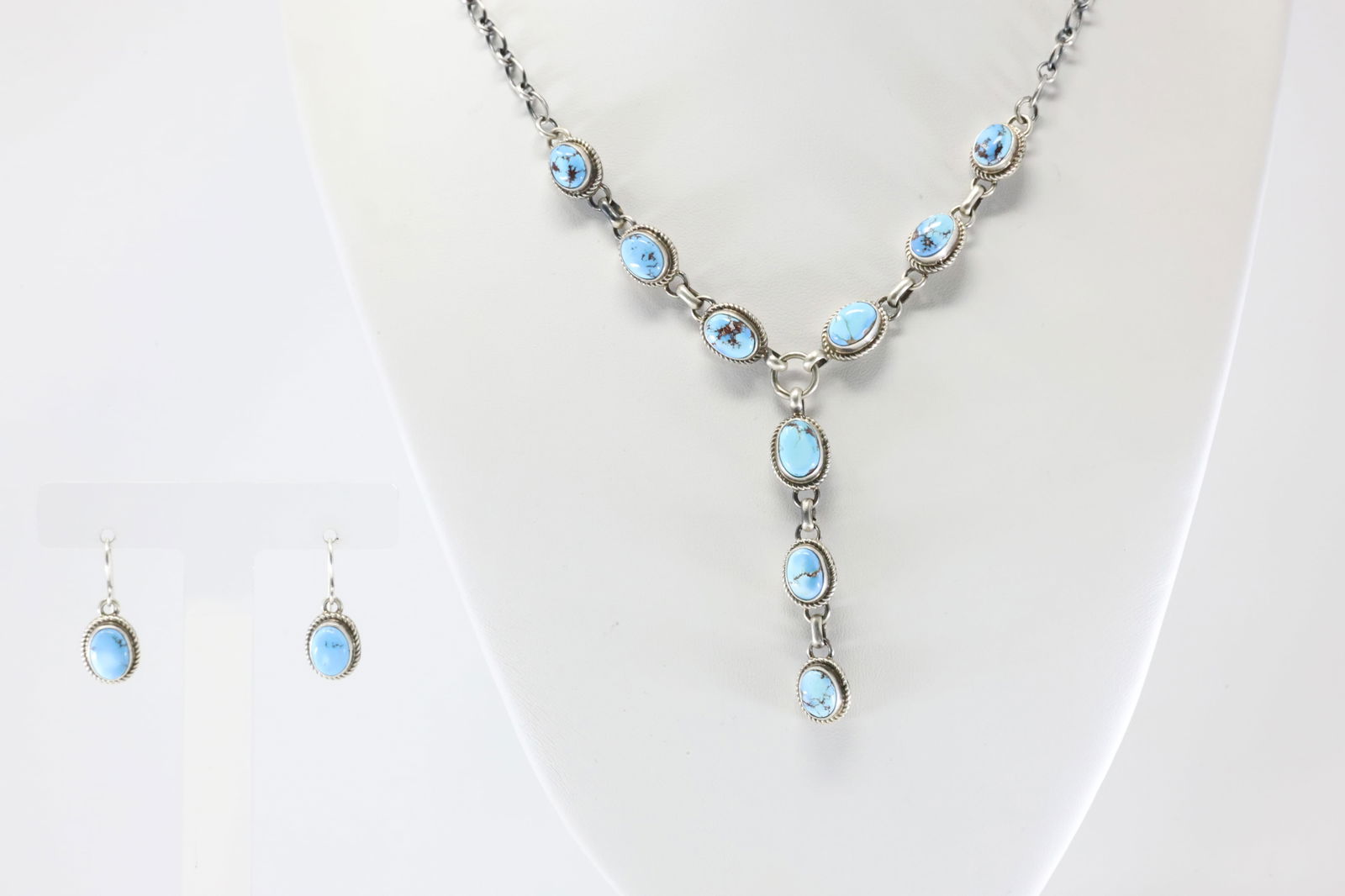 Native America Navajo Sterling Silver Golden Hill Turquoise Necklace & Earring's Set By SH.: This is a Native America Navajo Sterling Silver Golden Hill Turquoise Necklace & Earring's Set By SH. Stamp SH. Necklace Length: 24.00.