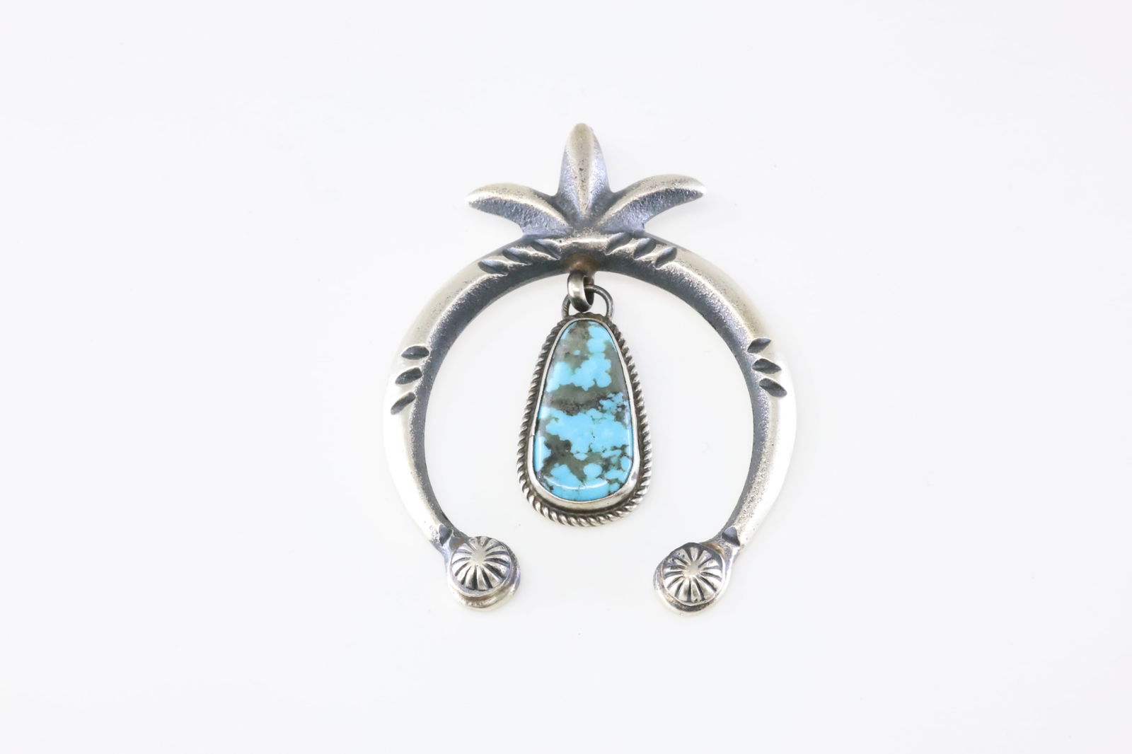 Native America Navajo Sterling Silver Kingman Turquoise Pendant By M.C.: This is a Native America Navajo Sterling Silver Kingman Turquoise Pendant By M.C. Stamp MC.