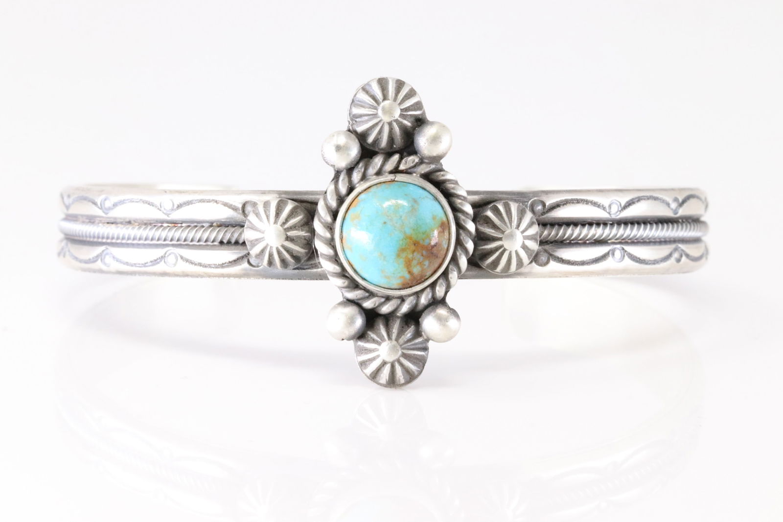 Native America Navajo Sterling Silver Turquoise Bracelet Cuff By Mike Calladito. (1 of 4)
