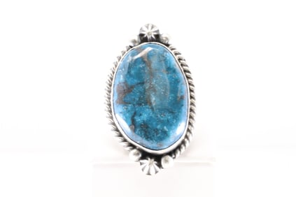 Native America Navajo Sterling Silver Turquoise Ring By Dixon.
